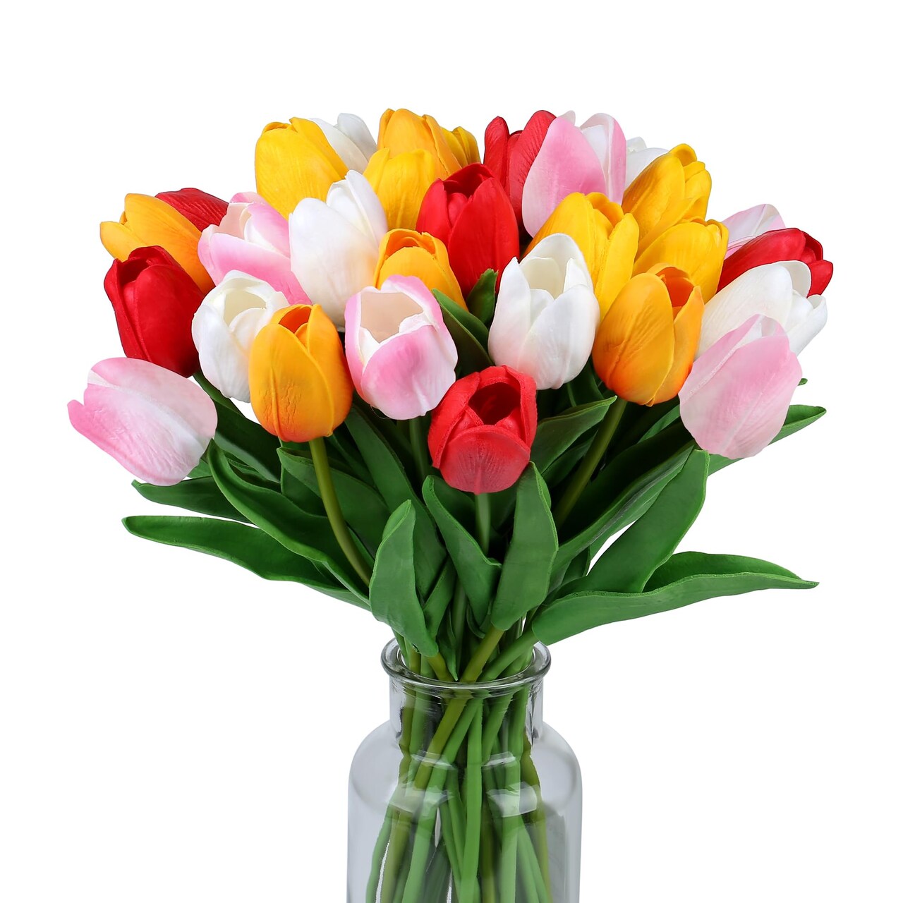 Fake Flowers Tulips Artificial Flower 15pcs Real Touch PU 14" for Spring Easter Home Kitchen Wedding Bouquet Bulk Mother's Gift Day Decorations(Assorted Colors,5)